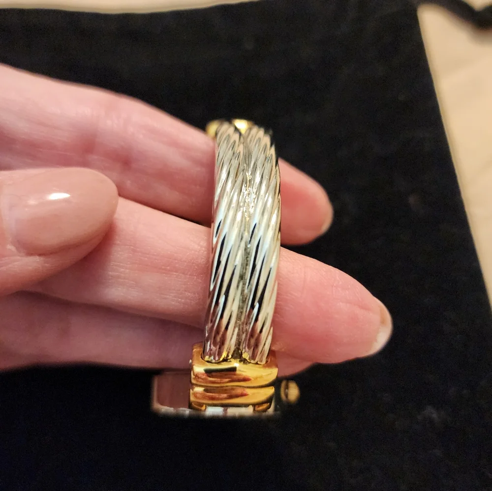 Vintage Gold and Silver Women's Quartz Adjustable Hinged Bangle Watch